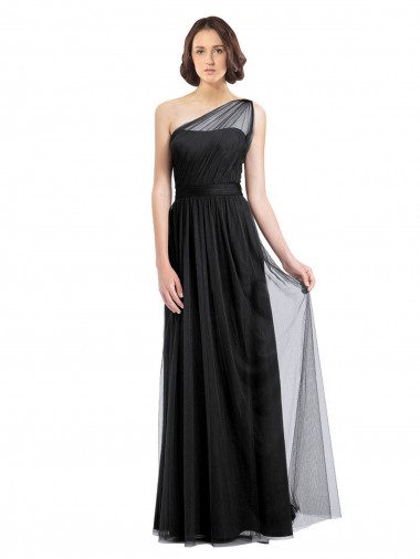 Black Sleeveless One Shoulder A-Line Tulle Bridesmaid Dress Worcester