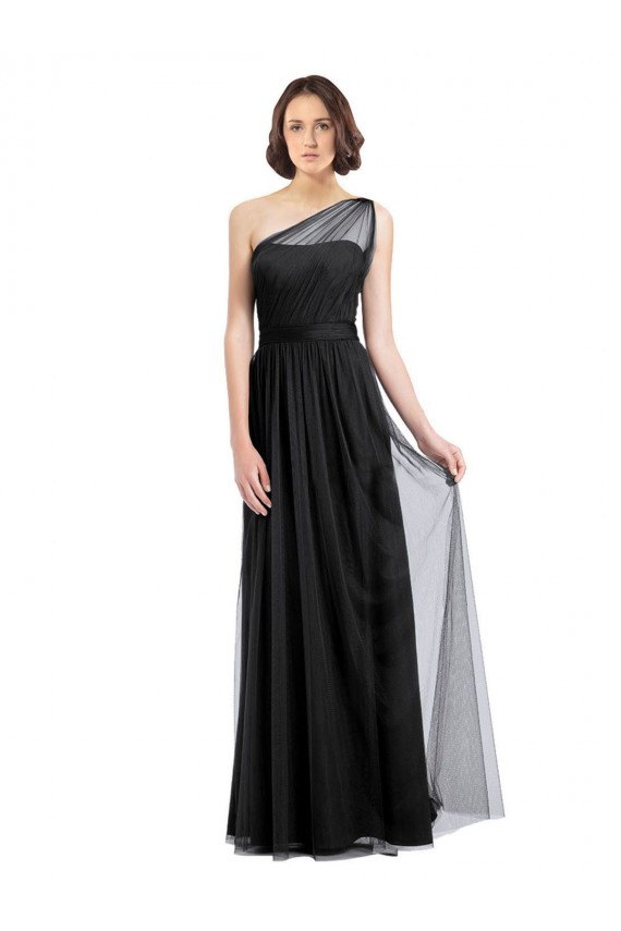 Black Sleeveless One Shoulder A-Line Tulle Bridesmaid Dress Worcester
