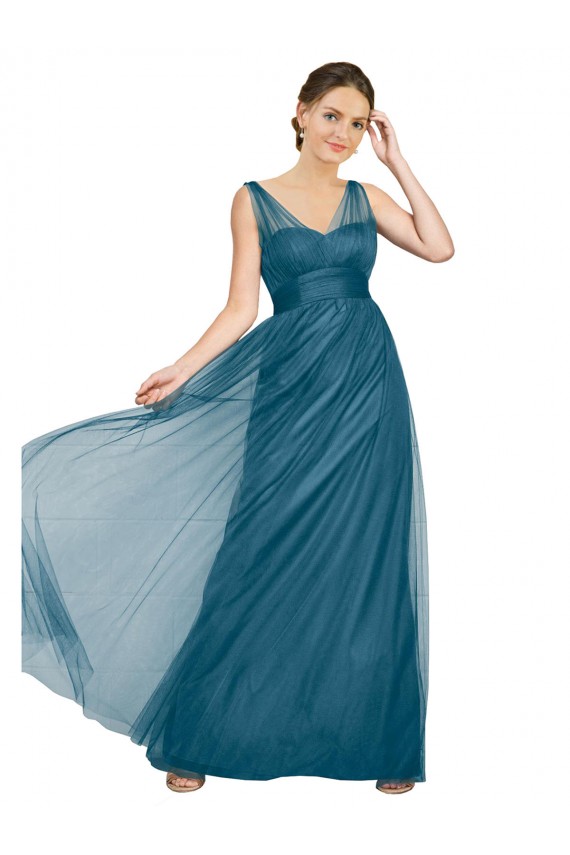V-Back Teal Green Sleeveless V-Neck A-Line Tulle Bridesmaid Dress Worcester
