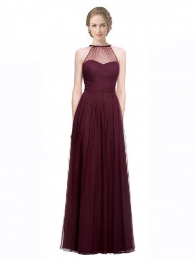 Red Sleeveless Halter Neck A-Line Tulle Bridesmaid Dress Worcester
