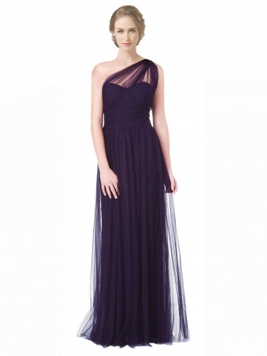 Plum Sleeveless One Shoulder A-Line Tulle Bridesmaid Dress Worcester