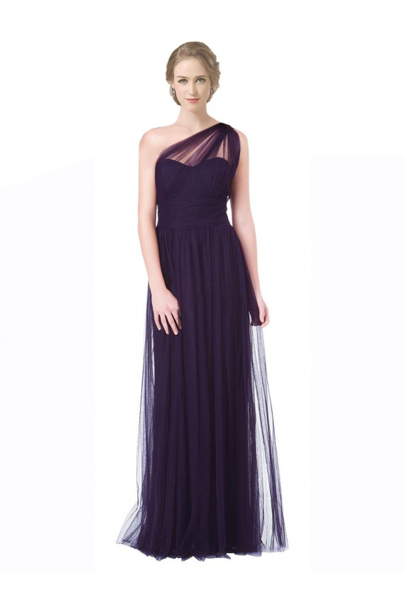Plum Sleeveless One Shoulder A-Line Tulle Bridesmaid Dress Worcester