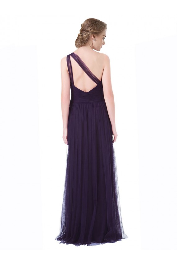 Plum Sleeveless One Shoulder A-Line Tulle Bridesmaid Dress Worcester