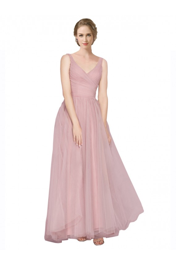 V-Back Pink Sleeveless V-Neck A-Line Tulle Bridesmaid Dress Worcester