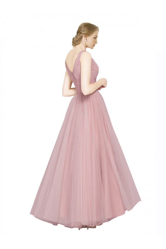 V-Back Pink Sleeveless V-Neck A-Line Tulle Bridesmaid Dress Worcester