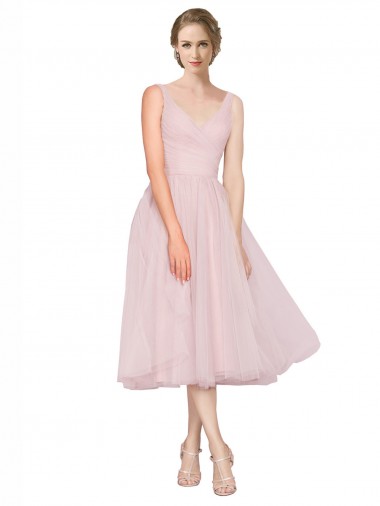 V-Back Pink Sleeveless V-Neck A-Line Tulle Cocktail Dresses Worcester