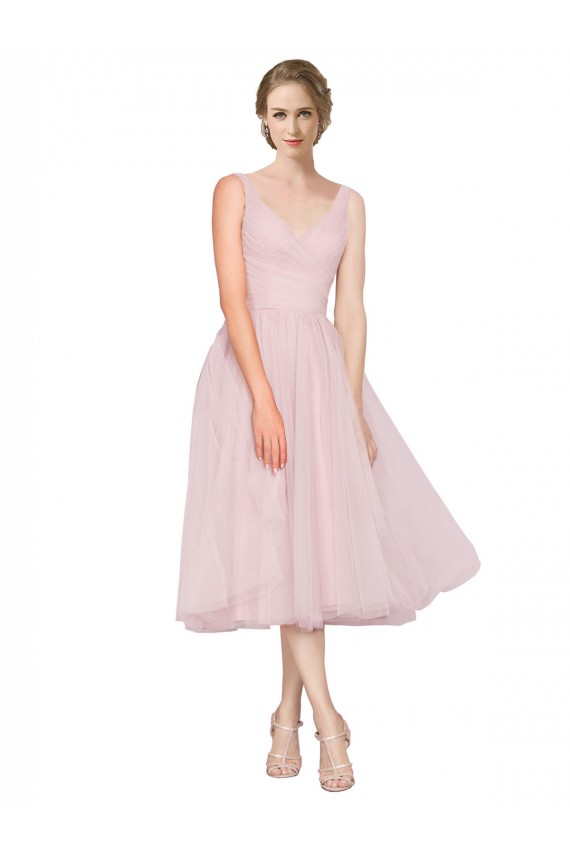 V-Back Pink Sleeveless V-Neck A-Line Tulle Cocktail Dresses Worcester