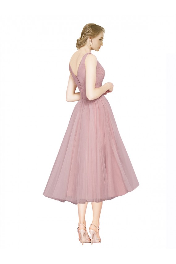 V-Back Pink Sleeveless V-Neck A-Line Tulle Cocktail Dresses Worcester