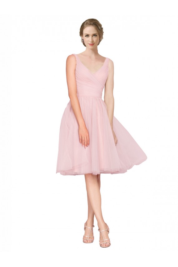 Sleeveless V-Neck A-Line Tulle Bridesmaid Gown Worcester