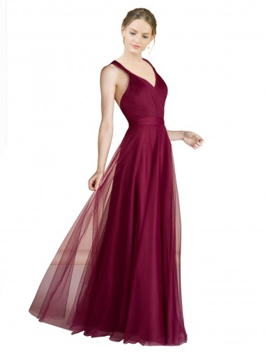 Criss Cross Open Back Sleeveless V-Neck A-Line Tulle Bridesmaid Dress Worcester