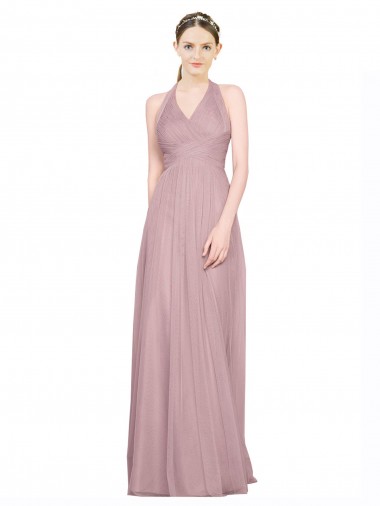Low Back Sleeveless Halter Neck A-Line Tulle Bridesmaid Gown Worcester