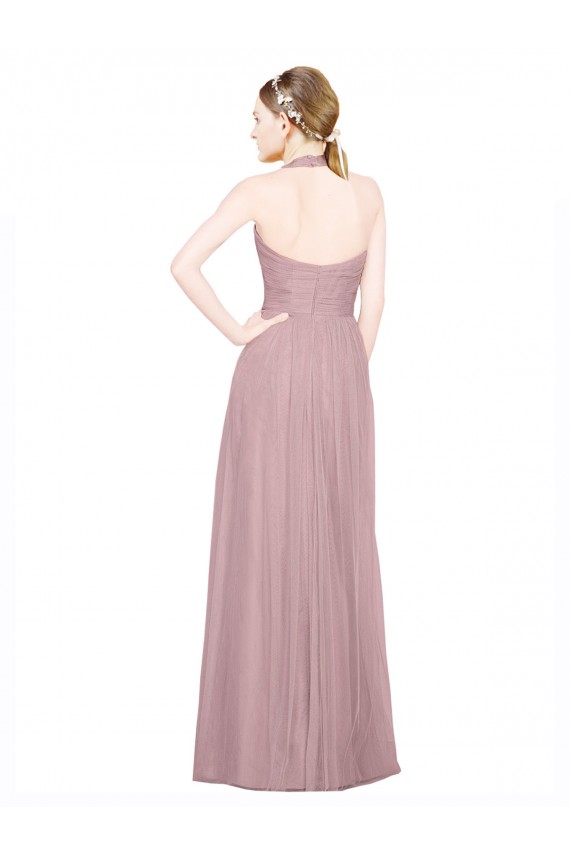 Low Back Sleeveless Halter Neck A-Line Tulle Bridesmaid Gown Worcester