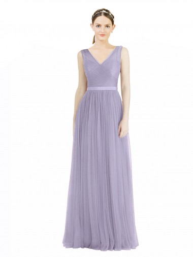 V-Back Lilac Sleeveless V-Neck A-Line Tulle Bridesmaid Dress Worcester