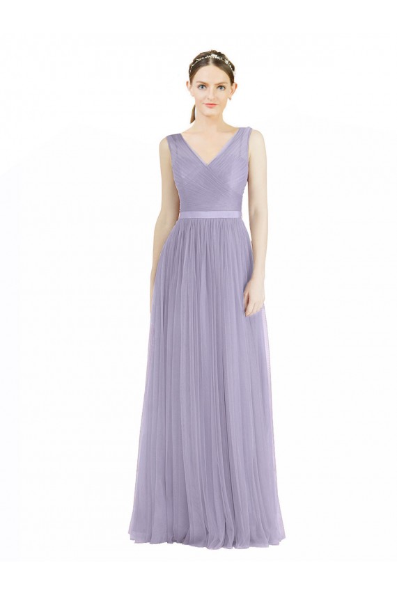 V-Back Lilac Sleeveless V-Neck A-Line Tulle Bridesmaid Dress Worcester