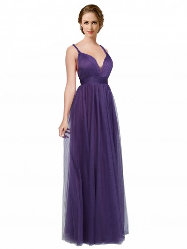 Open Back Purple Sleeveless Spaghetti Straps A-Line Tulle Bridesmaid Dress Worcester