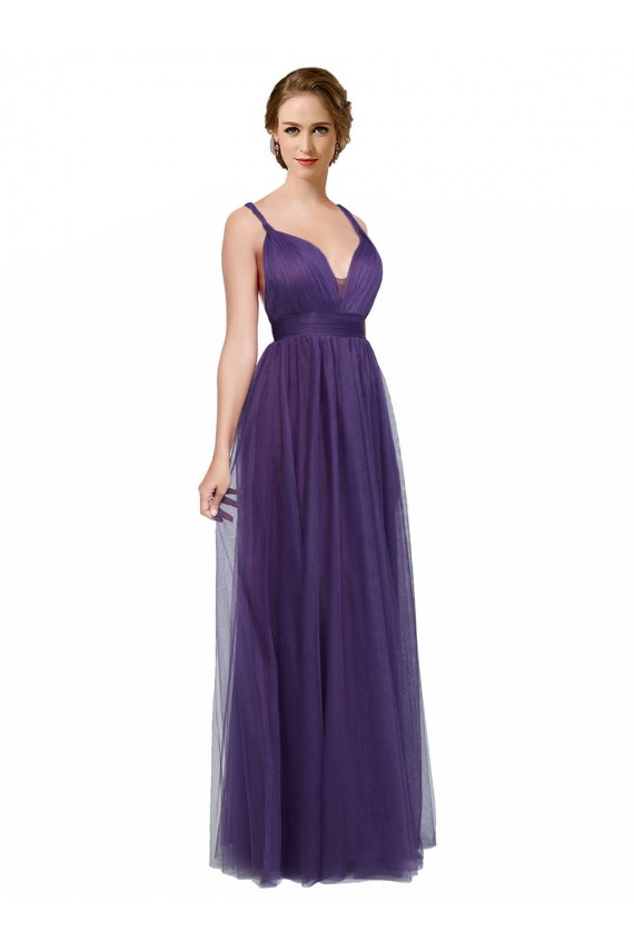Open Back Purple Sleeveless Spaghetti Straps A-Line Tulle Bridesmaid Dress Worcester