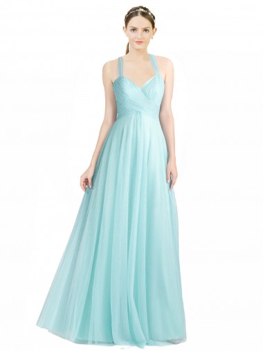 Open Back Mint Green Sleeveless Spaghetti Straps A-Line Tulle Bridesmaid Dress Worcester