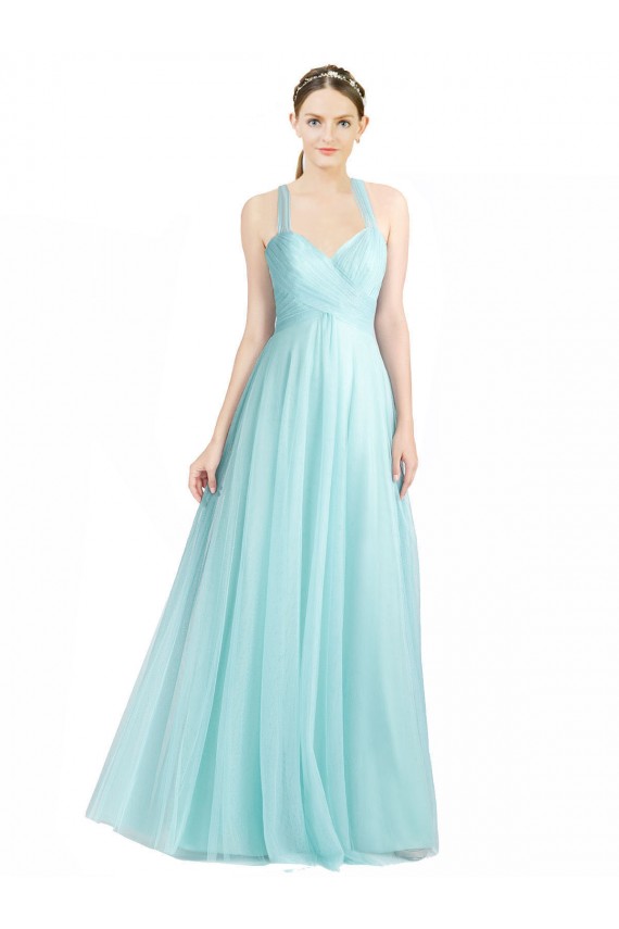 Open Back Mint Green Sleeveless Spaghetti Straps A-Line Tulle Bridesmaid Dress Worcester