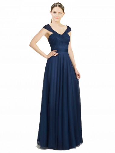 Open Back Sleeveless V-Neck A-Line Tulle Bridesmaid Dress Worcester