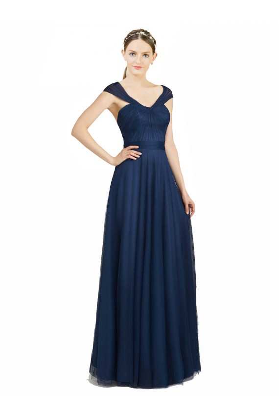 Open Back Sleeveless V-Neck A-Line Tulle Bridesmaid Dress Worcester