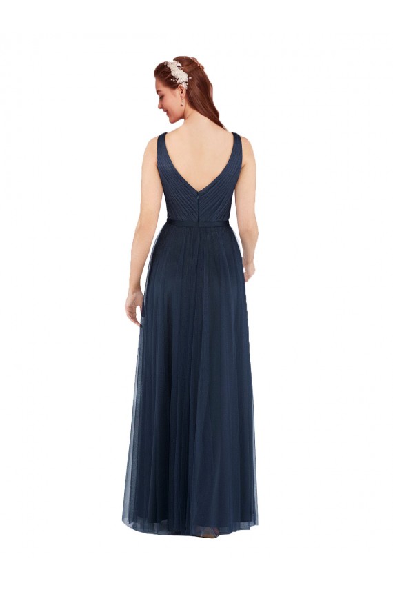 Low Back Sleeveless V-Neck Sheath Tulle Bridesmaid Dress Worcester