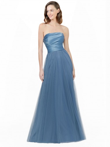 Low Back Sleeveless Strapless A-Line Satin & Tulle Bridesmaid Dress Worcester