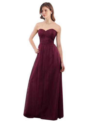 Low Back Burgundy Sleeveless Sweetheart A-Line Tulle Bridesmaid Dress Worcester