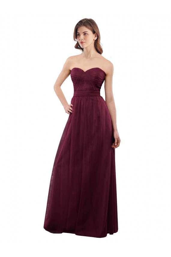 Low Back Burgundy Sleeveless Sweetheart A-Line Tulle Bridesmaid Dress Worcester
