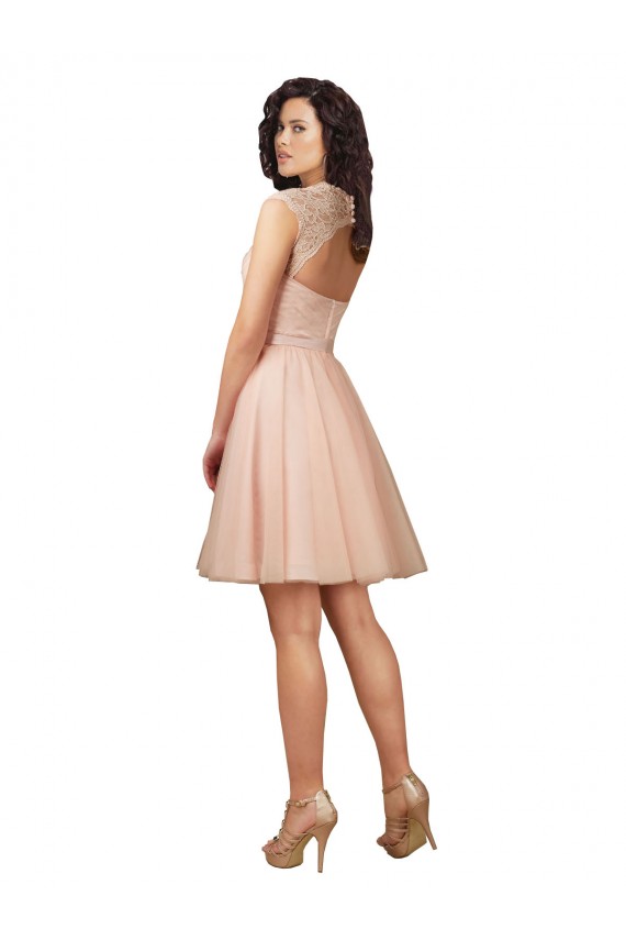 Keyhole Back Cap Sleeves Sweetheart A-Line Tulle & Lace Bridesmaid Dress Worcester