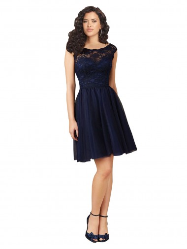 V-Back Sleeveless Bateau Neck A-Line Tulle & Lace Bridesmaid Dress Worcester
