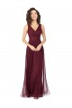 Burgundy Gold Sleeveless V-Neck A-Line Tulle Bridesmaid Dress Worcester