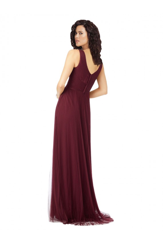 Burgundy Gold Sleeveless V-Neck A-Line Tulle Bridesmaid Dress Worcester