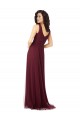 Burgundy Gold Sleeveless V-Neck A-Line Tulle Bridesmaid Dress Worcester
