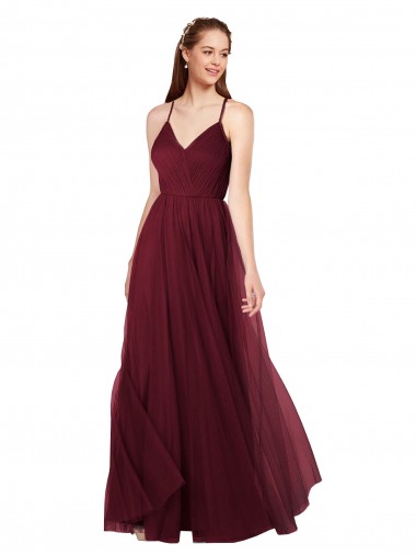 Keyhole Back Sleeveless Spaghetti Straps A-Line Tulle Bridesmaid Dress Worcester