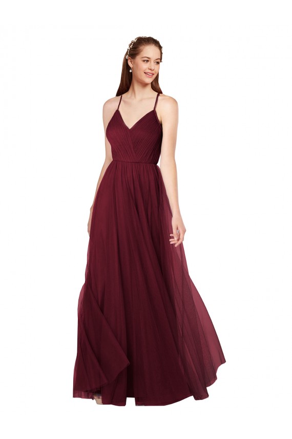 Keyhole Back Sleeveless Spaghetti Straps A-Line Tulle Bridesmaid Dress Worcester