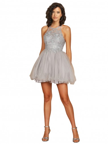 Criss Cross Open Back Sleeveless Halter Neck A-Line Tulle Bridesmaid Dress Worcester