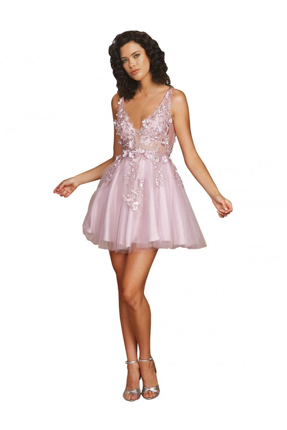 V-Back Sleeveless V-Neck A-Line Tulle Bridesmaid Dress Worcester