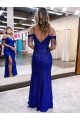 Royal Blue Sleeveless Spaghetti Straps Sheath Velvet Sequin Prom Dress / Evening Dress Worcester