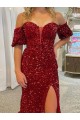 Red Short Sleeves Off the Shoulder Sheath Velvet Sequin Evening Dresses Worcester