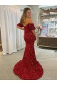 Red Short Sleeves Off the Shoulder Sheath Velvet Sequin Evening Dresses Worcester