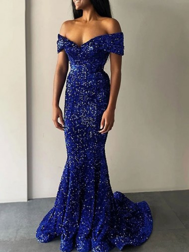 Sleeveless Off the Shoulder Mermaid Velvet Sequin Prom Dresses Worcester