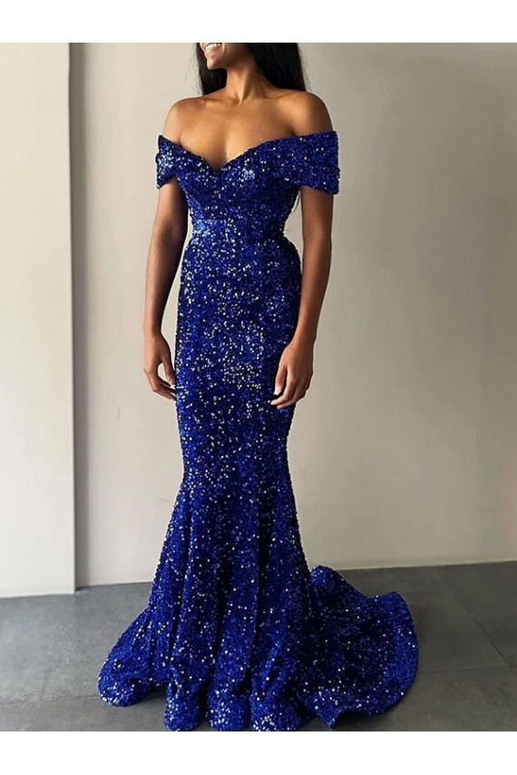 Sleeveless Off the Shoulder Mermaid Velvet Sequin Prom Dresses Worcester