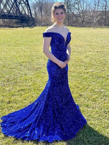 Sleeveless Off the Shoulder Sheath Velvet Sequin Prom Dress Worcester