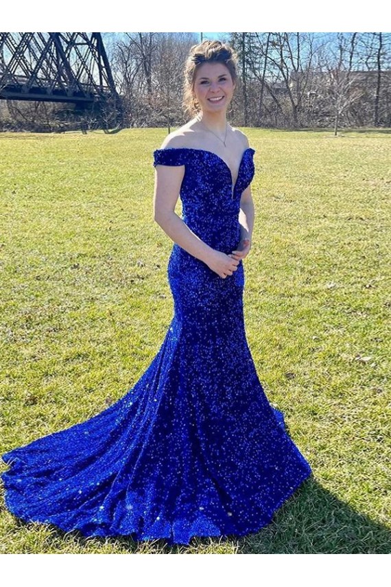 Sleeveless Off the Shoulder Sheath Velvet Sequin Prom Dress Worcester