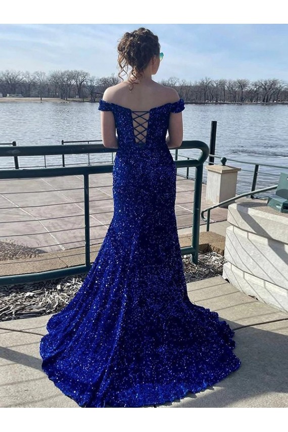 Sleeveless Off the Shoulder Sheath Velvet Sequin Prom Dress Worcester