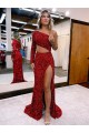 Long Sleeves One Shoulder Mermaid Velvet Sequin Evening Dress Worcester