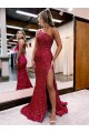 Sleeveless One Shoulder Mermaid Velvet Sequin Evening Dress Worcester