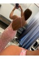 Pink Sleeveless One Shoulder Sheath Velvet Sequin Prom Dress Worcester