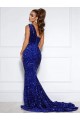 Sleeveless One Shoulder Mermaid Velvet Sequin Prom Dress / Evening Dress Worcester