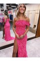 Fuchsia Sleeveless One Shoulder Sheath Velvet Sequin Evening Gown Worcester